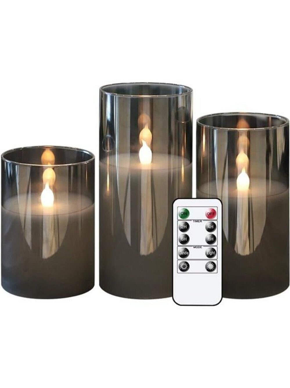 Flameless LED Candles Set of 3 Gray Glass Remote Timer Real Wax Home Decor